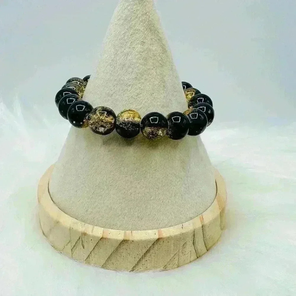 Gold & Black Glass Beaded Bracelet - Picture 5 of 6